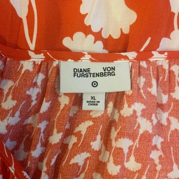 DIANE VON FURSTENBERG Orange and White Floral Dress, NWOT, size XL - Picture 5 of 6